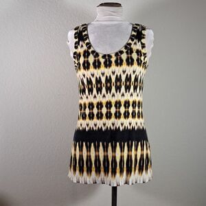 Karen Kane Top Ikat Tank Top BohoScoopNeck Sleeveless Brown Black Yellow Size XL